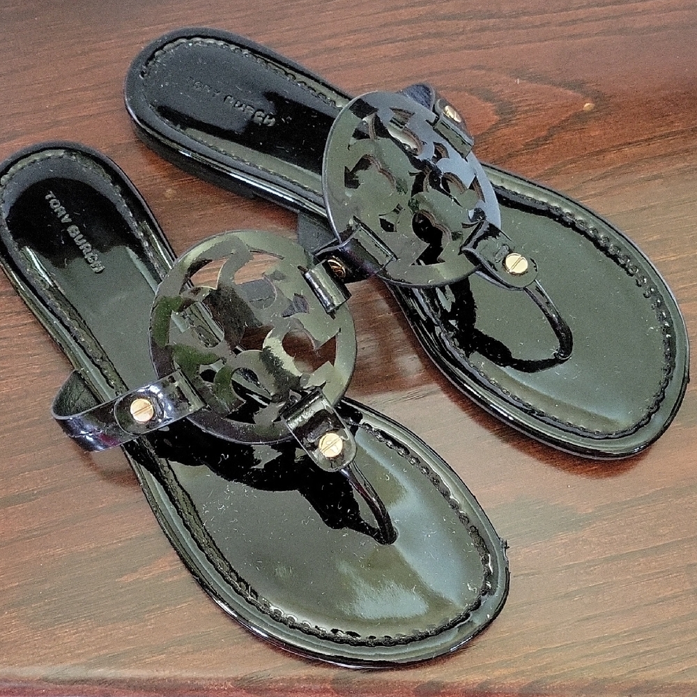 Tory Burch Black Sandals with Rhinestone Embellishments
